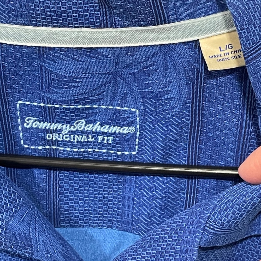 Tommy Bahama Original Fit Men's Blue Palm Tree Silk‎ S/S Button Up Shirt L - Picture 2 of 7